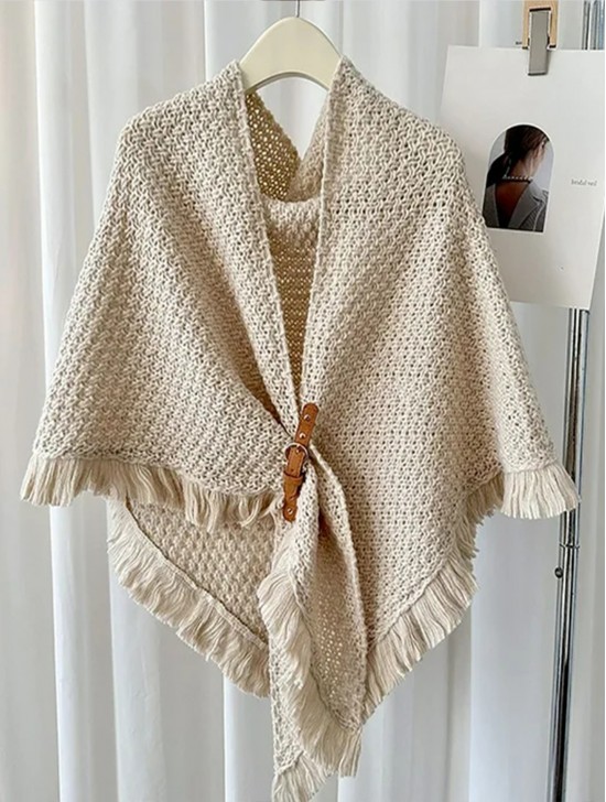Knitted Cape w/ Buckle Detailing